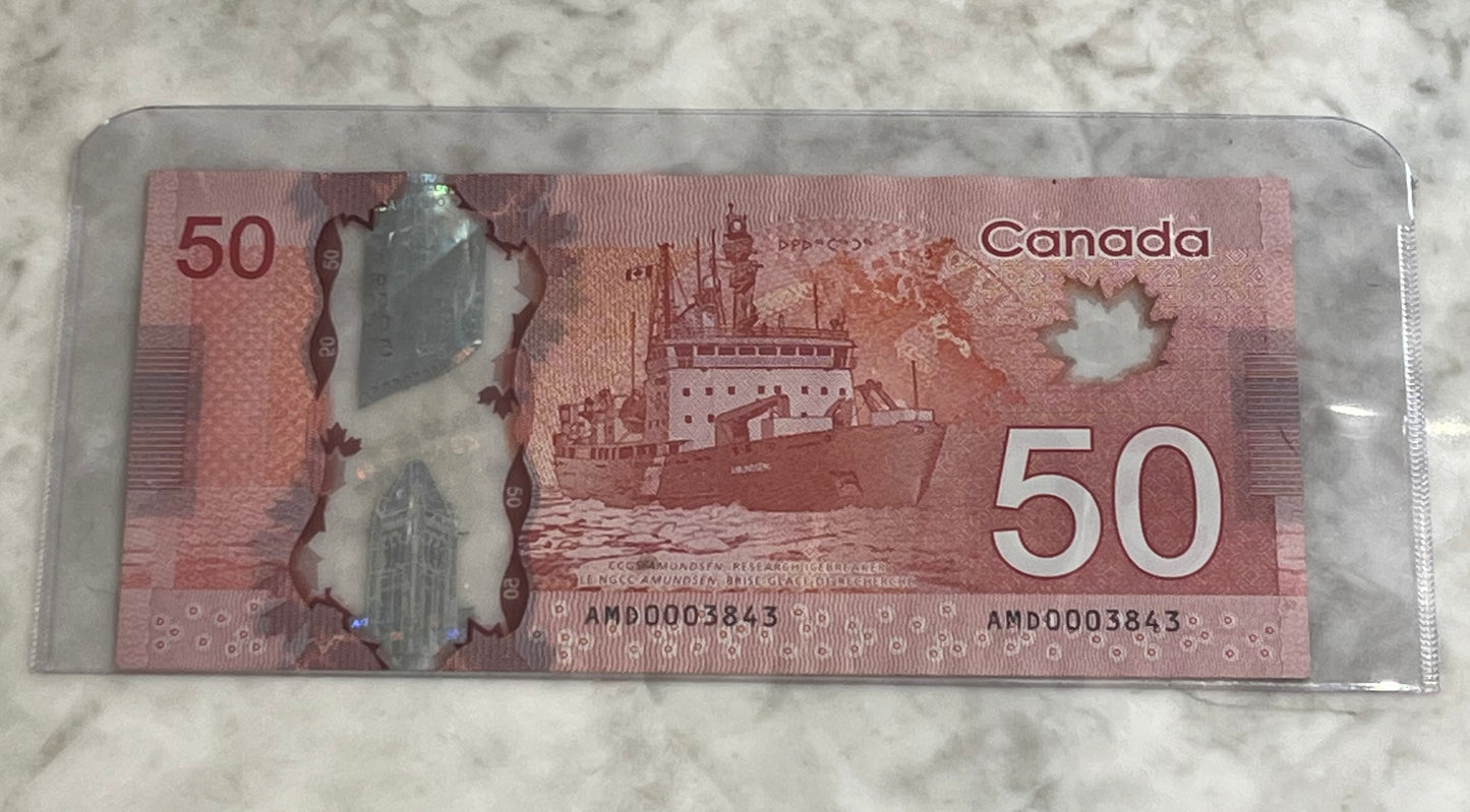 2012 Bank Of Canada 50$ Low Serial Number AMD0003843
