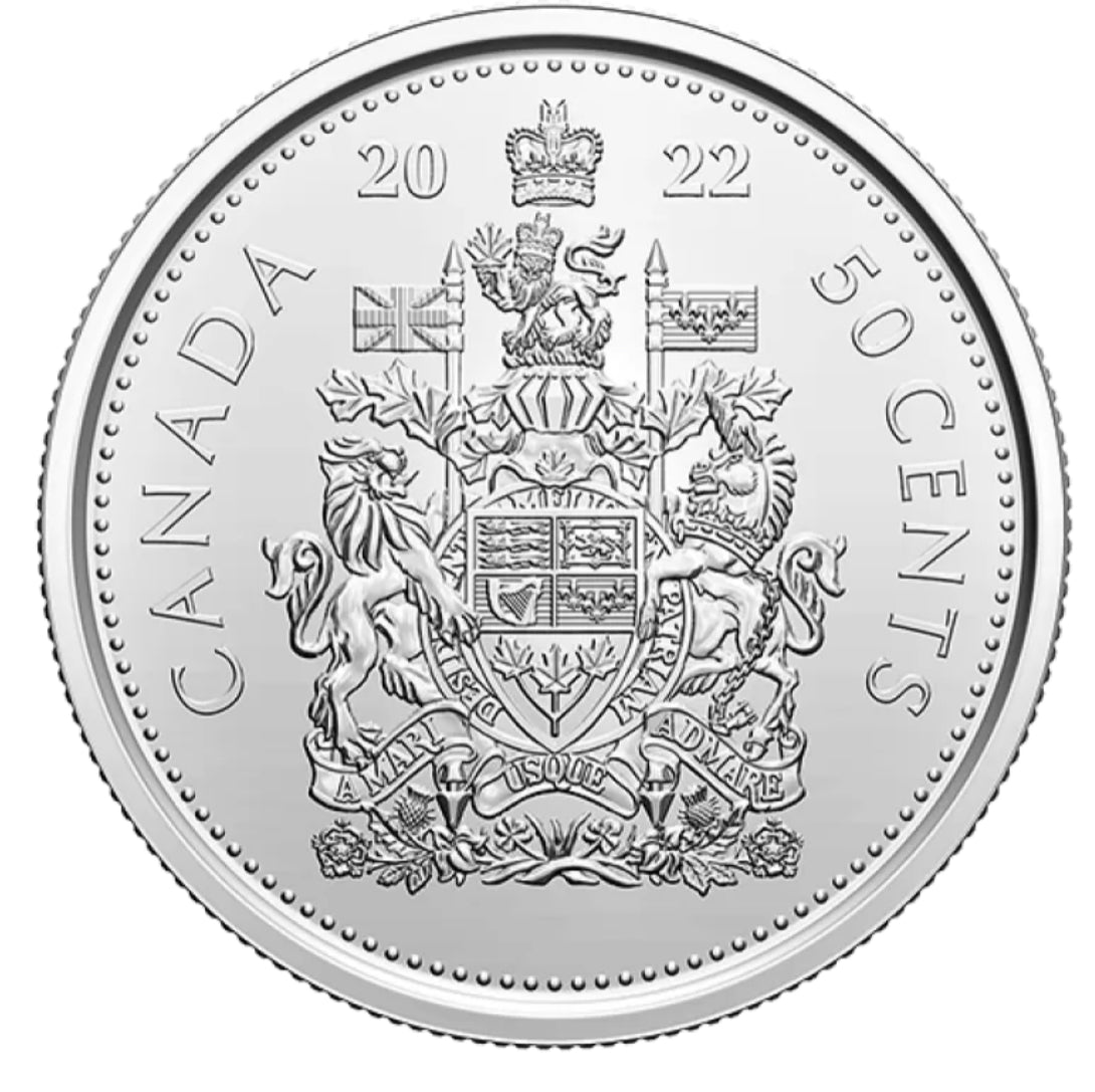 2022 Canada Half Dollar Coin. Mint UNC. Fifty Cent 50 Cent Coat of Arms